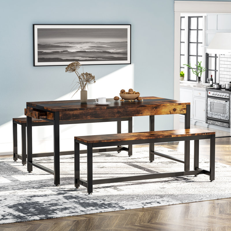 17 Stories 4 Person Dining Set With Sided Drawer